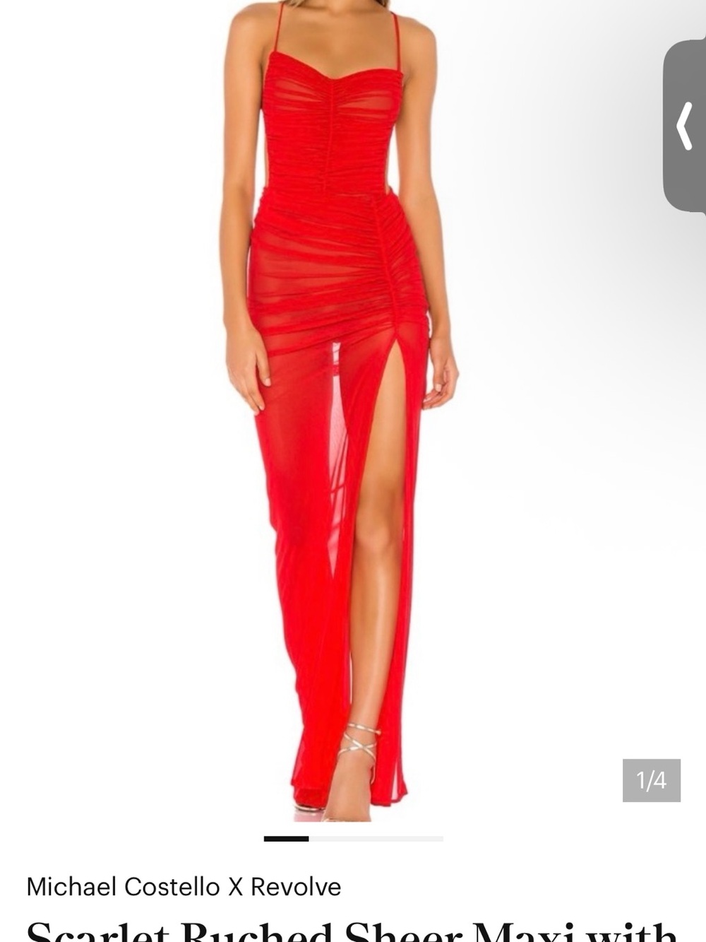 Michael Costello Scarlet Ruched Sheer Maxi Dress